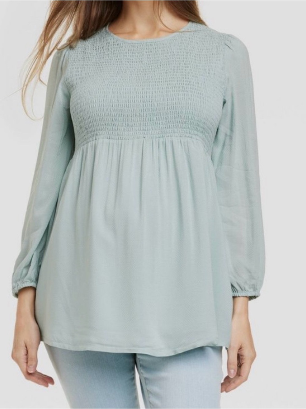 Isabel Maternity Long Sleeve Smocked Top Blue Size XL